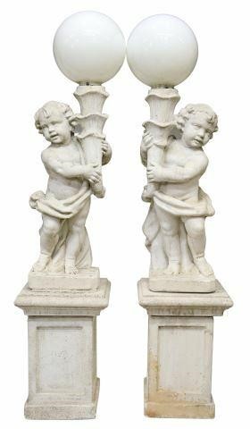 (2) CAST STONE CHERUB GARDEN POST