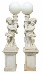 (2) CAST STONE CHERUB GARDEN P