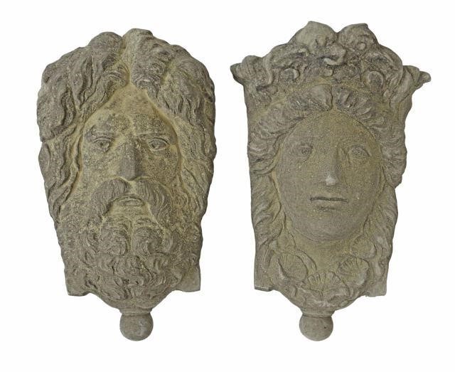 (2) CAST STONE CLASSICAL MASKS WALL