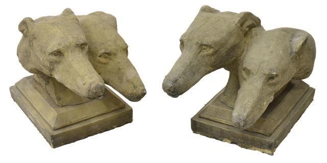 (2) CAST STONE DOG HEADS GARDEN