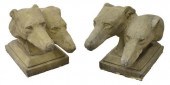 (2) CAST STONE DOG HEADS GARDE