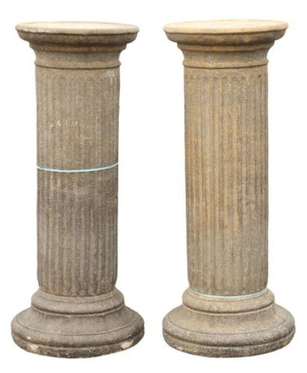 (2) CAST STONE FLUTED COLUMNS /