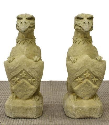 (2) CAST STONE HERALDIC GRIFFINS