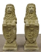 (2) CAST STONE HERALDIC LION S