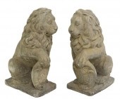 (2) CAST STONE HERALDIC LIONS