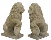 (2) CAST STONE HERALDIC LIONS