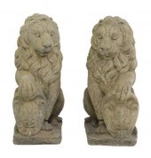 (2) CAST STONE HERALDIC LIONS