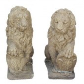 (2) CAST STONE HERALDIC LIONS