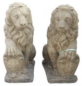 (2) CAST STONE HERALDIC LIONS