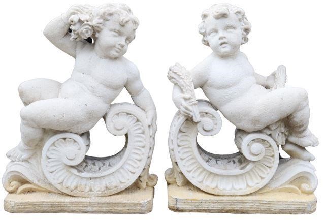 (2) CAST STONE RECLINED PUTTI