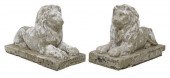 (2) CAST STONE RECUMBENT LIONS