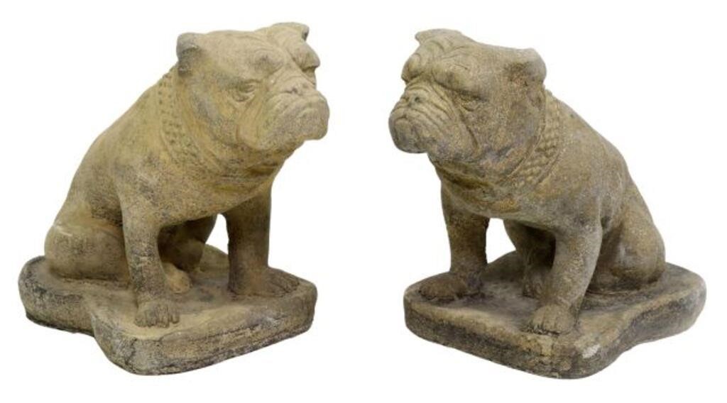 (2) CAST STONE SEATED BULLDOG