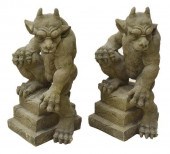 (2) CAST STONE SEATED GARGOYLE