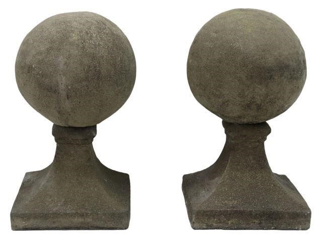 (2) CAST STONE SPHERE GATE PIER