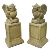 2) CAST STONE STATUARY SEATED