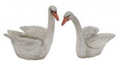 (2) CAST STONE SWAN GARDEN PLA
