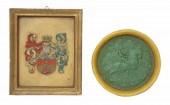 (2) CAST WAX COAT OF ARMS & SE