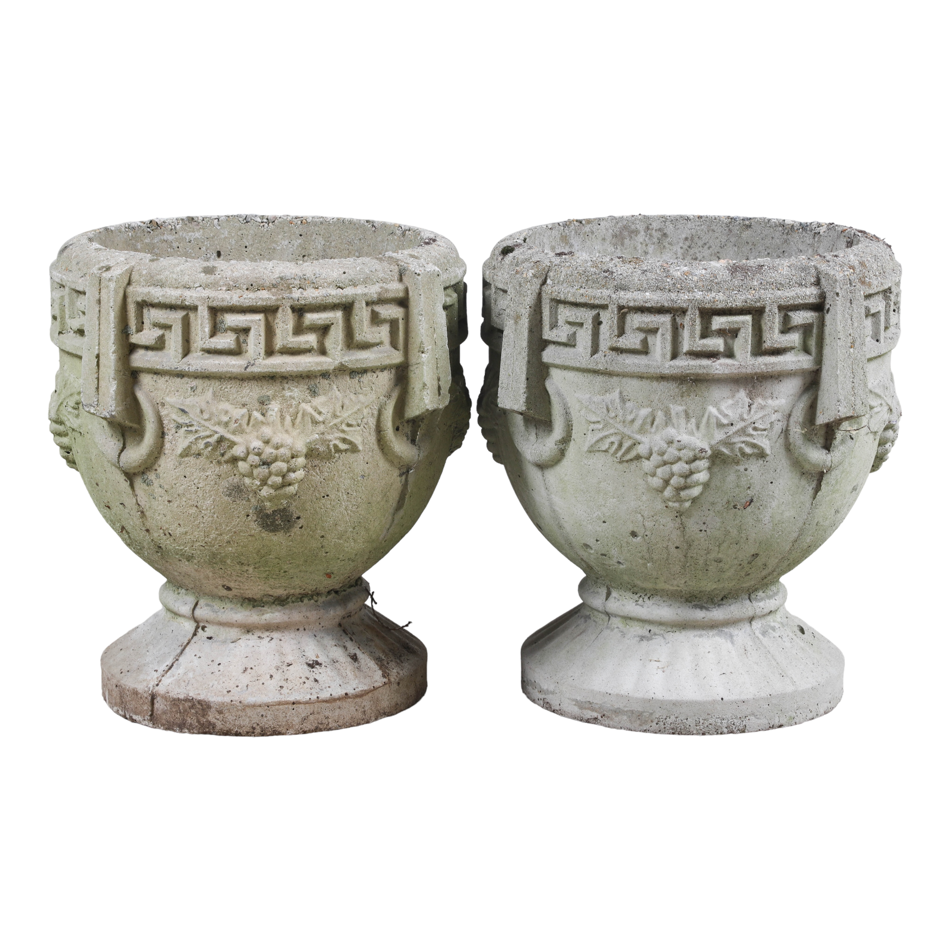 (2) cement planters, greek key