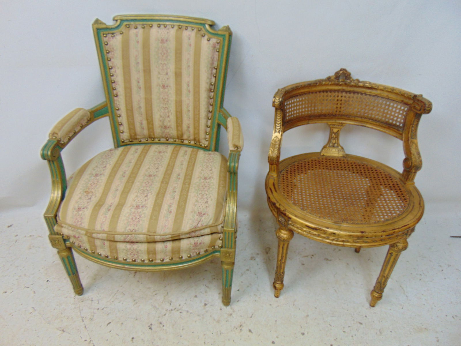 2 CHAIRS, FRENCH STYLE ARMCHAIR