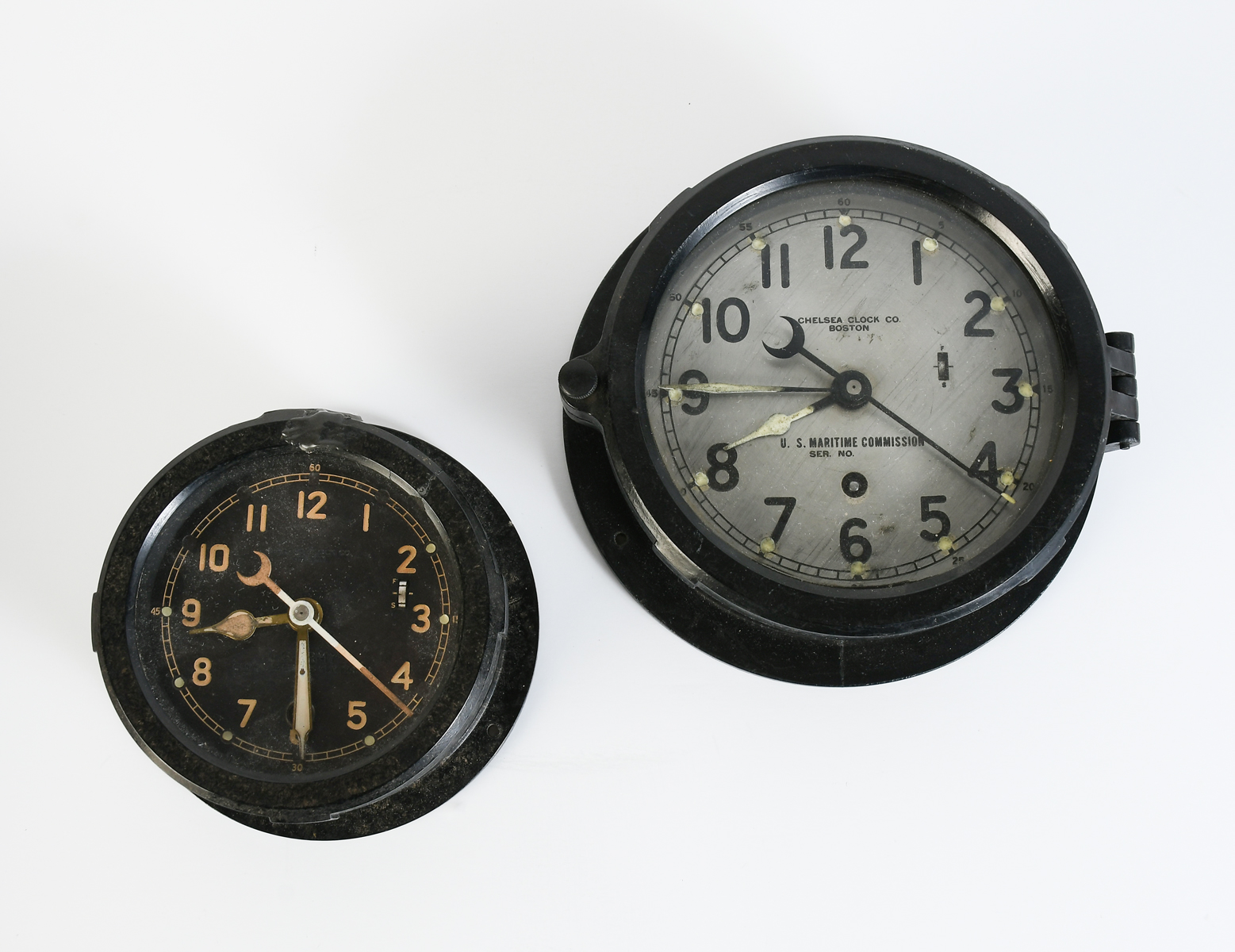 2 CHELSEA BAKELITE SHIP'S CLOCKS: