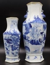 (2) CHINESE BLUE AND WHITE HEX