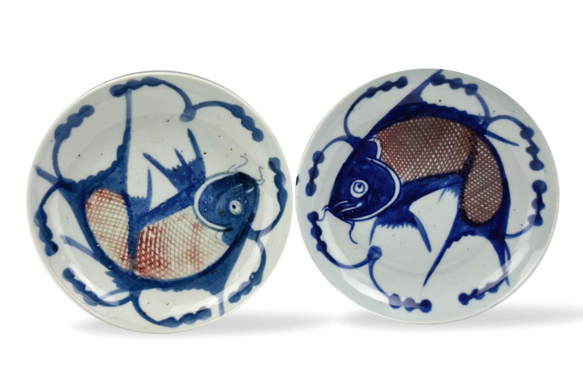 2 CHINESE BLUE & COPPER RED FISH