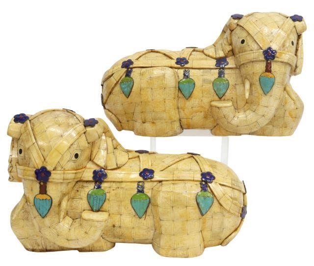 (2) CHINESE BONE TILED RECUMBENT