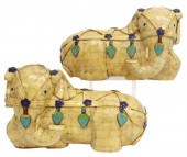 (2) CHINESE BONE TILED RECUMBE