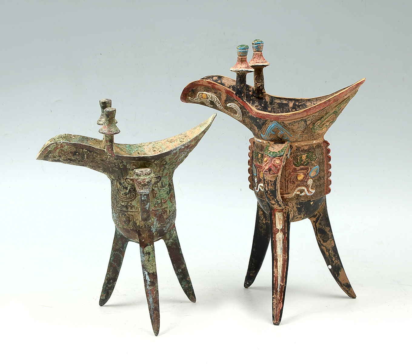 2 CHINESE BRONZE ARCHAIC STYLE WINE