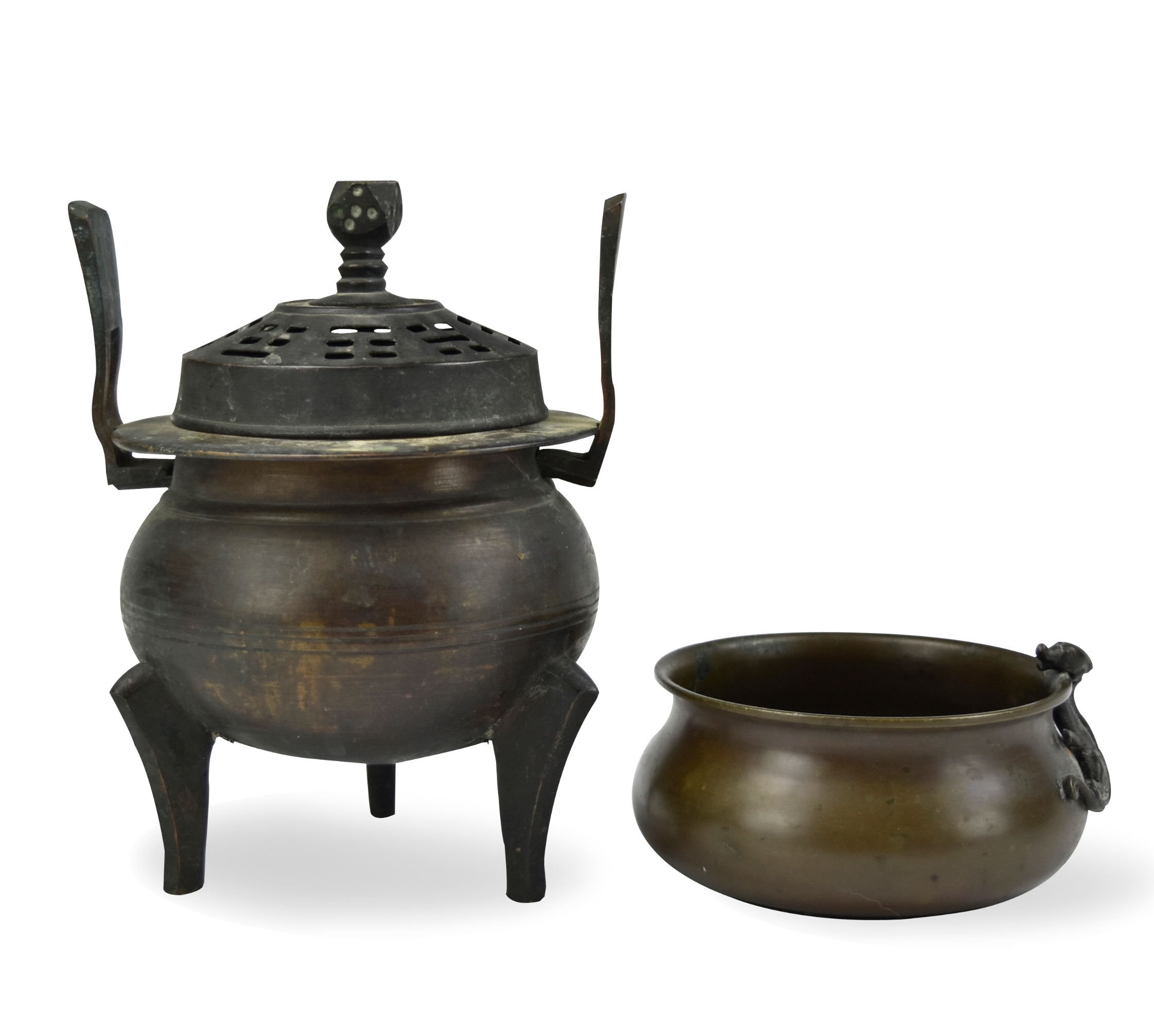 2 CHINESE BRONZE CENSERS, QING
