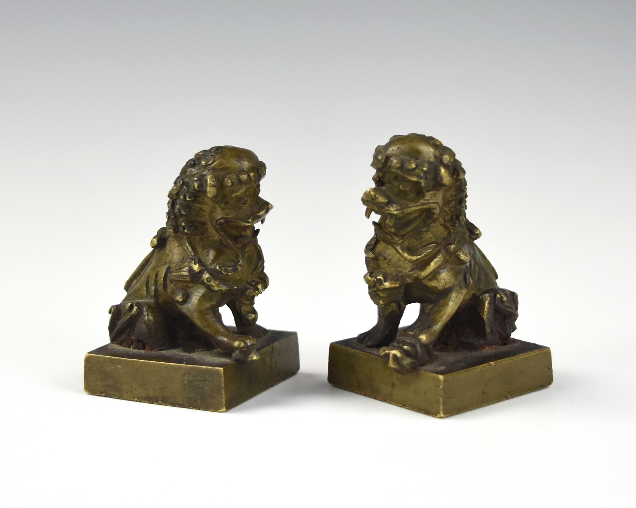 2 CHINESE BRONZE FU LION SEAL, QING