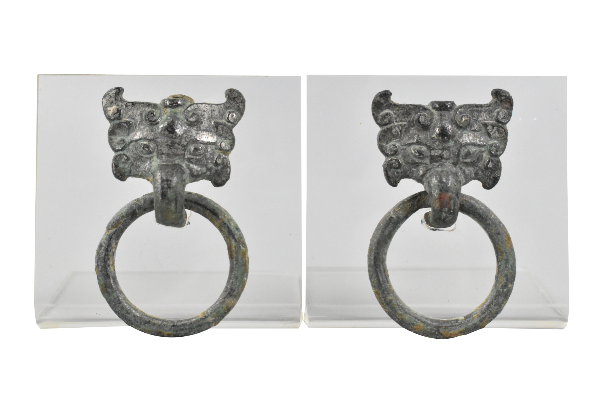 2 CHINESE BRONZE TAOTIE RING