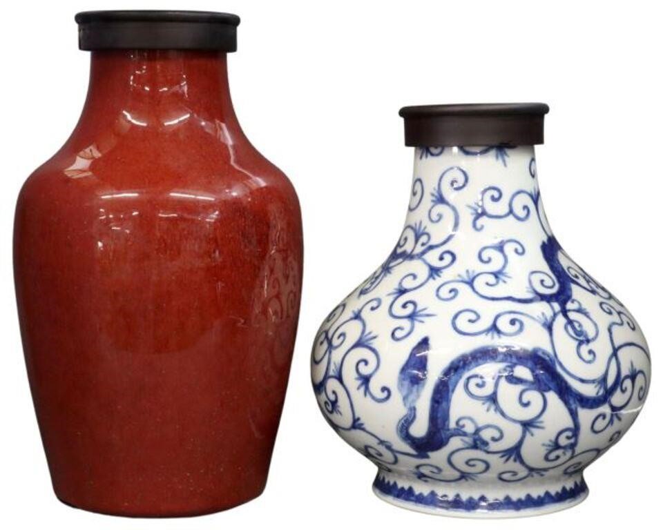 (2) CHINESE B&W & OXBLOOD PORCELAIN