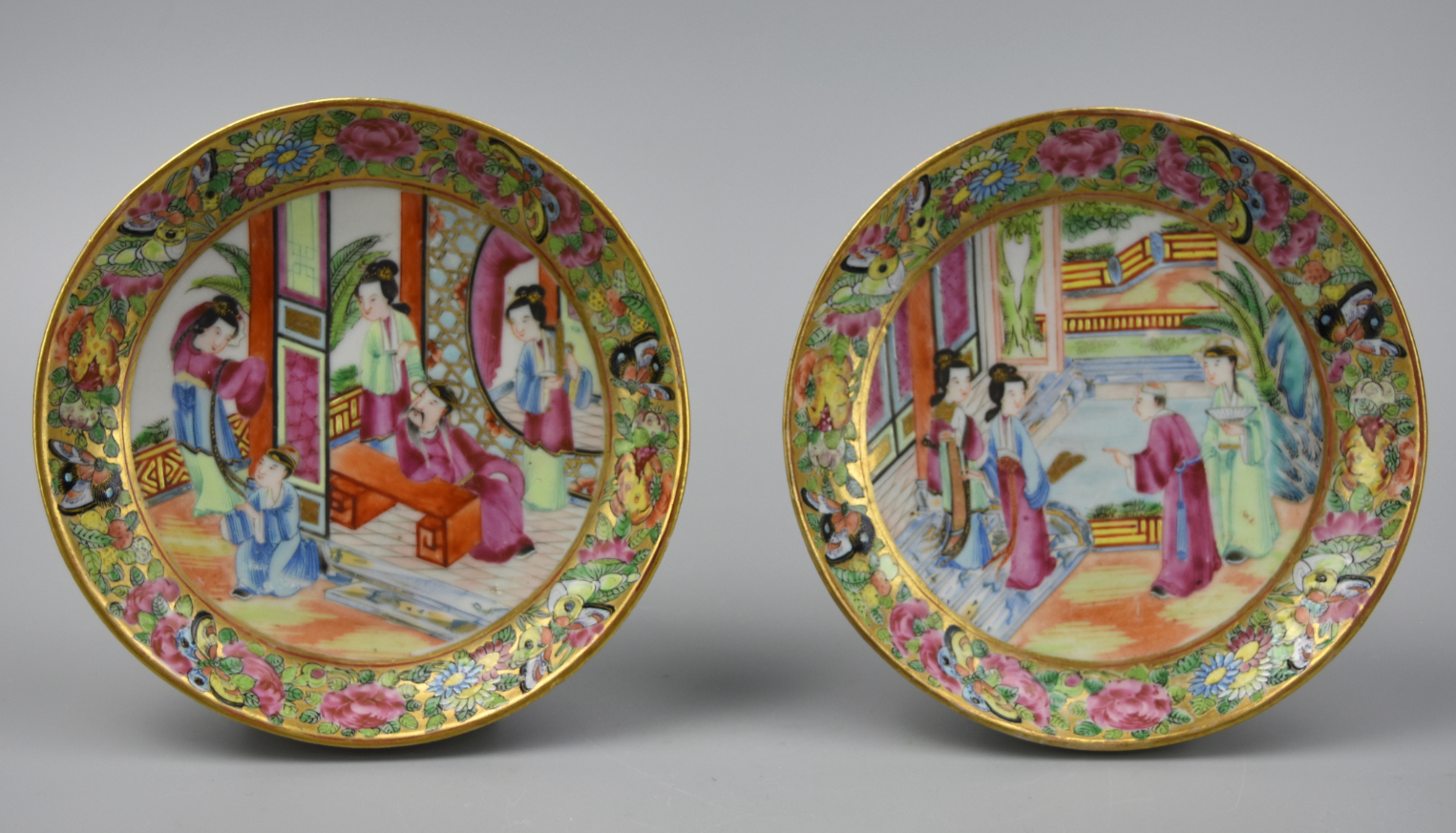 (2) CHINESE CANTON GLAZE SAUCERS W/