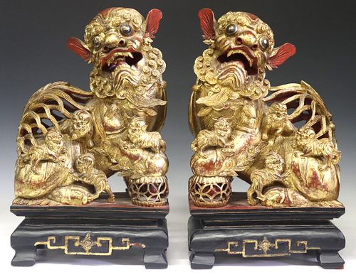 (2) CHINESE CARVED &AMP; GILTWOOD