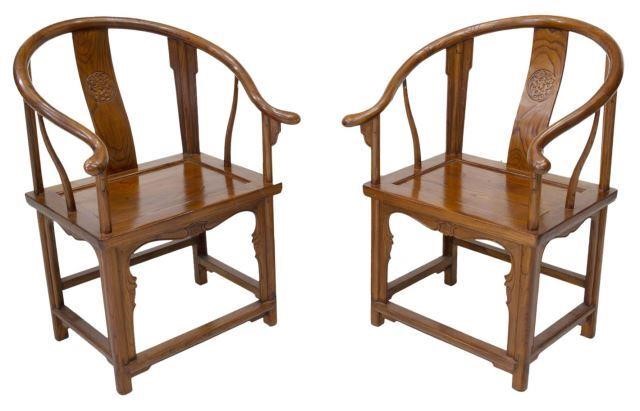 (2) CHINESE CARVED ELMWOOD