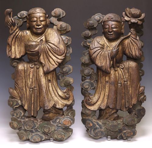 (2) CHINESE CARVED HARDWOOD