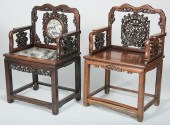 2 CHINESE CARVED HARDWOOD CHAI
