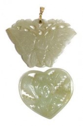 (2) CHINESE CARVED JADE MOTH P