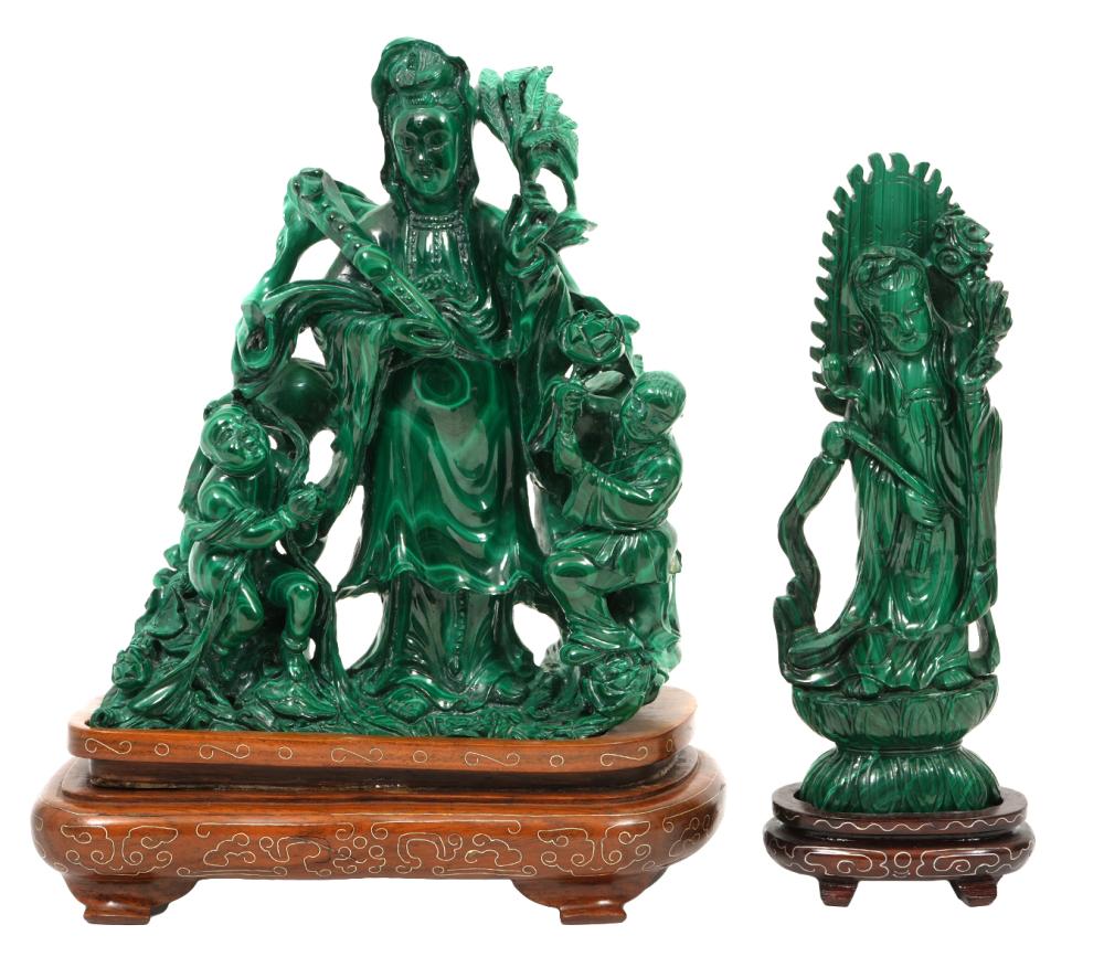 2 CHINESE CARVED MALACHITE