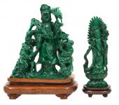2 CHINESE CARVED MALACHITE SCU