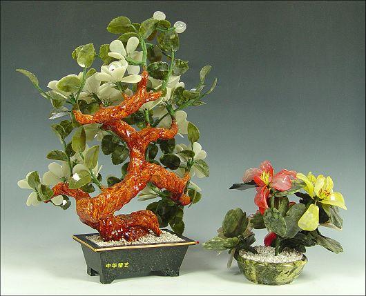 2 CHINESE CARVED STONE FLORAL