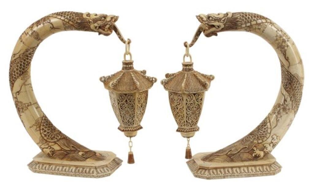 (2) CHINESE CARVED & TILED BONE