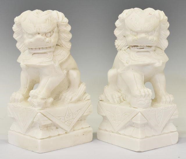 (2) CHINESE CARVED WHITE MARBLE FOO