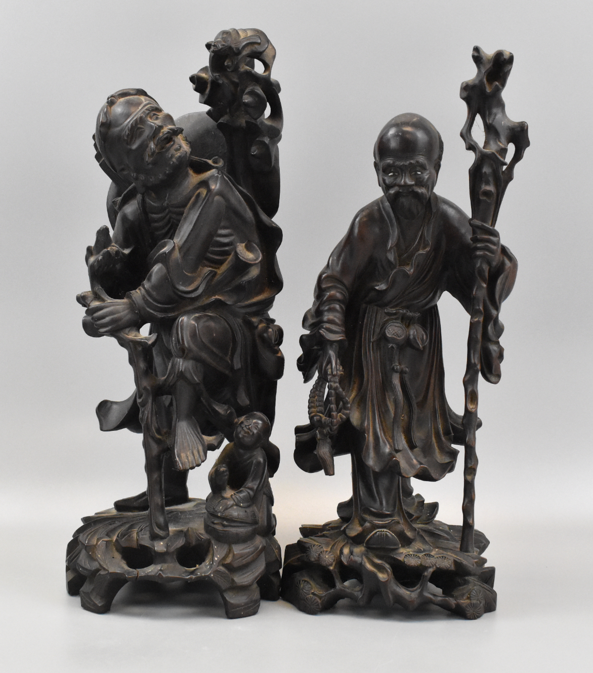 2 CHINESE CARVED WOOD FIGURES, 20TH