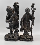 2 CHINESE CARVED WOOD FIGURES,