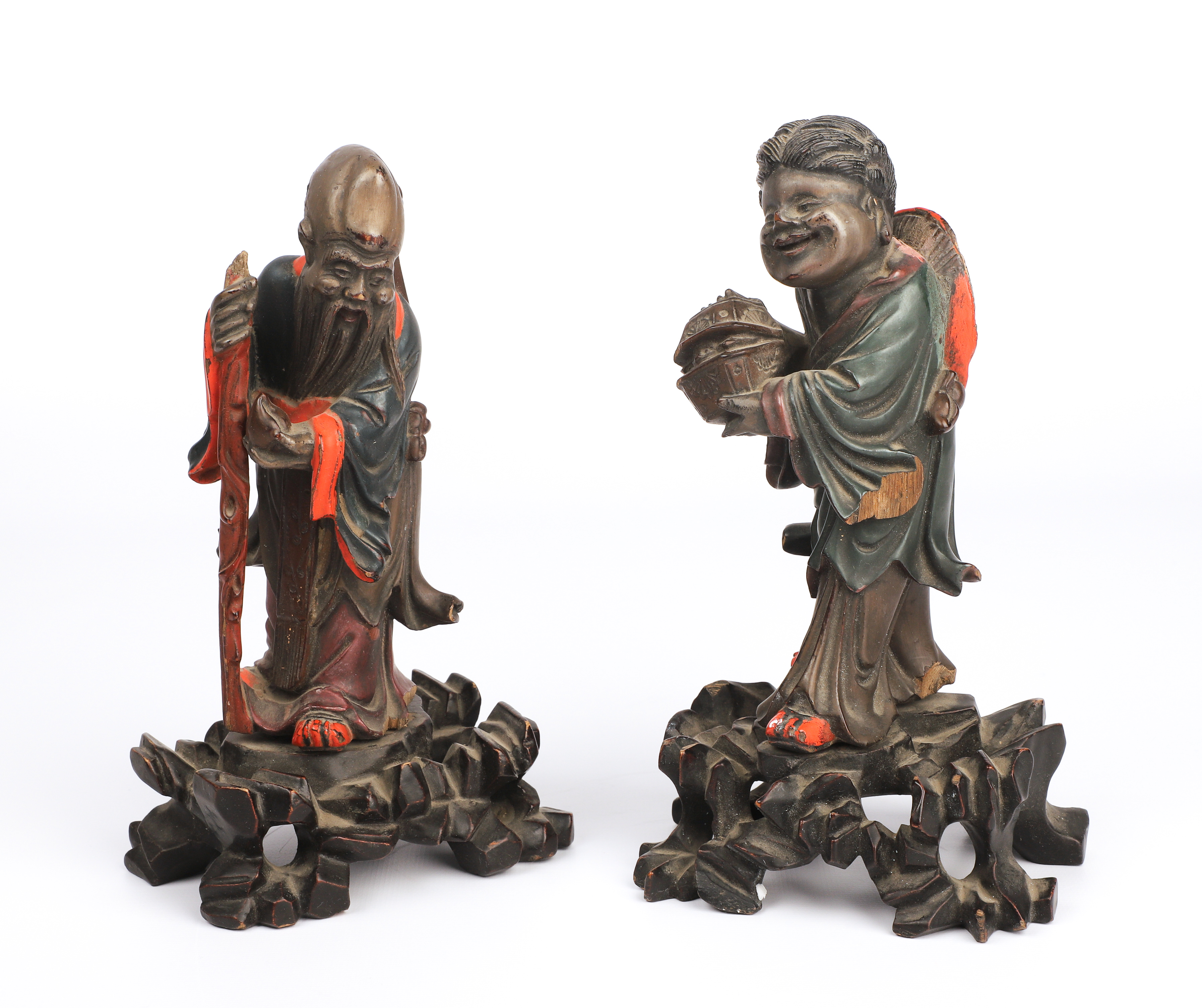 (2) Chinese carved wood
