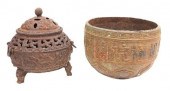 (2) CHINESE CAST IRON CENSER &