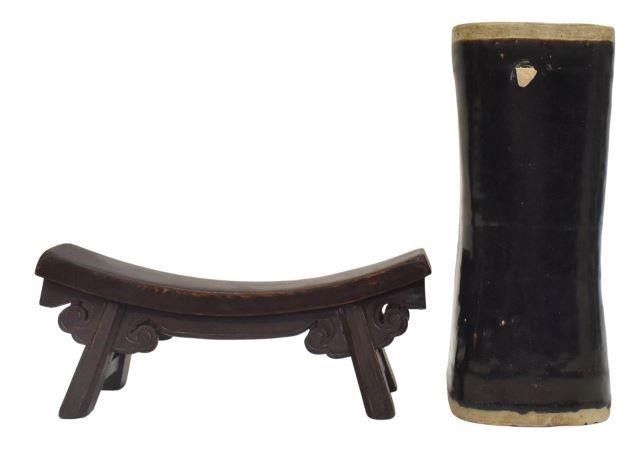 (2) CHINESE CERAMIC & CARVED WOOD