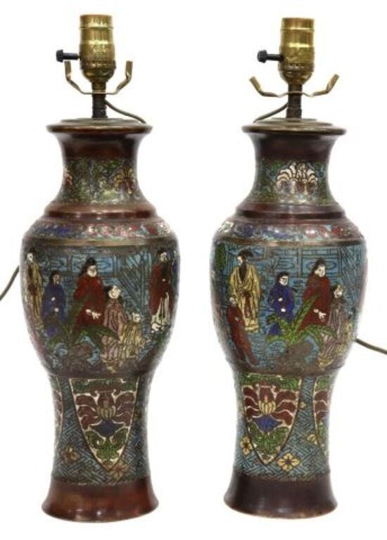 (2) CHINESE CHAMPLEVE ENAMEL VASE